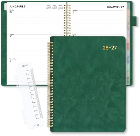 SUNEE 2026-2027 Weekly & Monthly Planner 9"x11.2" - 12 Month (July 2026 - June 2027), Vegan Leather Cover Planner Academic Year Calendar, Pocket, Notes, Monthly Tab, Deep Green