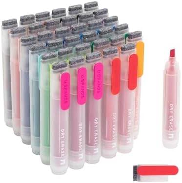 U Brands Dry Erase Markers Chisel Tip Set, 36 Pack, Assorted Colors, Whiteboard Pens with Chisel Point and Built In Eraser Caps, Low Odor Ink, Dry Erase Markers For Classroom, Office, Or Home