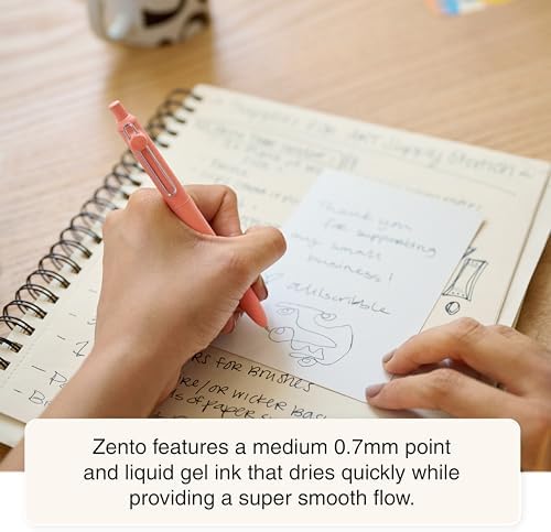 uniball Zento Liquid Gel Ink Retractable Pens, Medium Point (0.7mm), Boho Barrels, Black Ink, Dozen (Pack of 12)