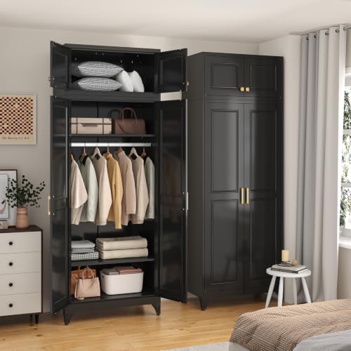 SteeLoong Metal Wardrobe Cabinet,Armoire Wardrobe Closet with Hanging Rod