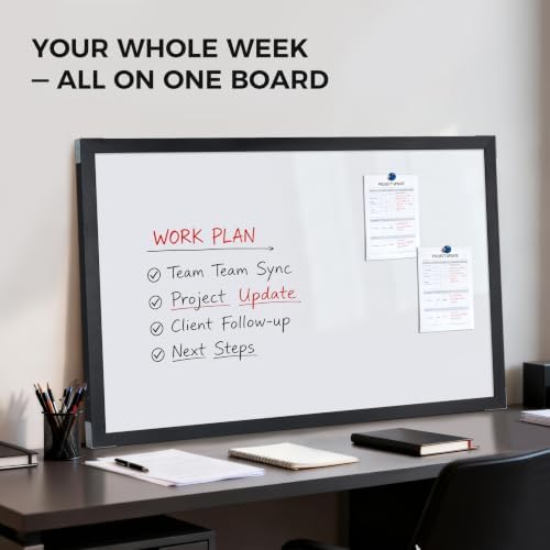 TOWON Magnetic Whiteboard, 36 x 24 Inch, Solid Pine Wood Frame, Black