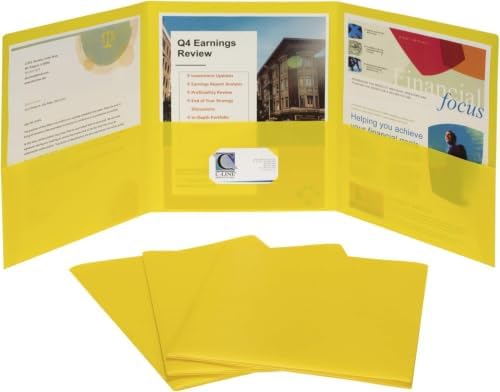C-Line 3-Pocket Tri-Fold Heavyweight Poly Portfolios, Yellow, Box of 24 (33946-24) (Pack of 6)
