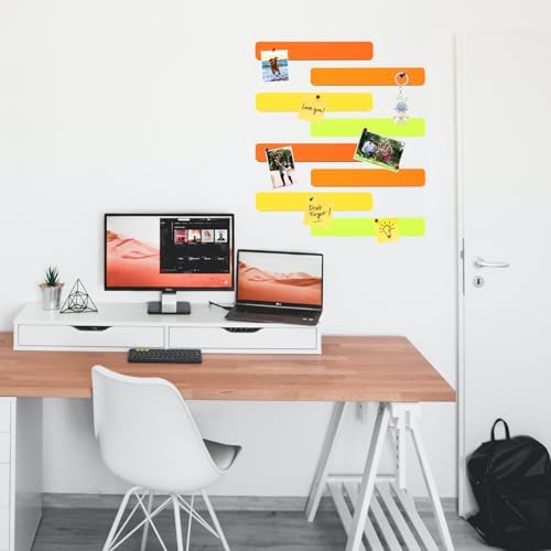 8Pcs Rectangle Felt Cork Board Bar Strips with 35 Pushpins, Self-Adhesive Bulletin Board Strips for Office School Home Wall Decor Stickers Memos Schedules Photos Display -Gradual Orange