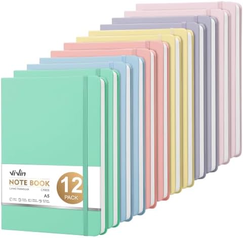 ViVin 12 Pack A5 Hardcover Lined Notebook,192 pg College Ruled 5.5x8.3