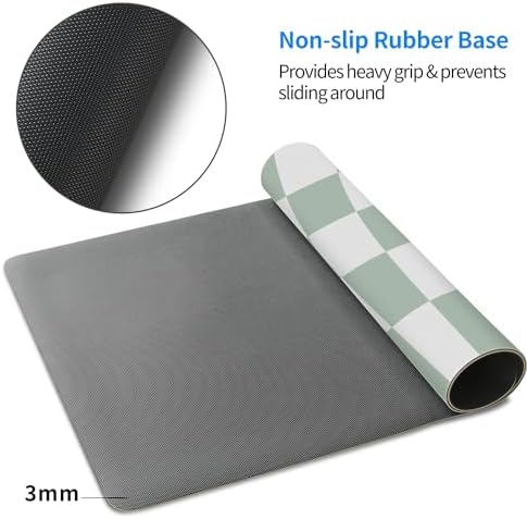 Checkered White and Green Desk Mat Large Gaming Mouse Pad Cozy