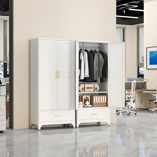 SteeLoong 71”H Metal Wardrobe Cabinet,Armoire Wardrobe Closet with Drawer