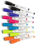 U Brands Fine Tip Dry Erase Markers with Eraser, Low Odor Whiteboard Markers Fine Tip, Assorted Bright Colors, Set of 16