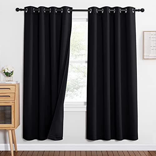 NICETOWN Warm Curtains for Winter, Noise, Light, and Thermal Insulation Blackout Curtains for Theater/Studio, Thick and Heavy-Duty Drapes for Necessary Privacy (52" Wide x 72" Long, Black, 2 PCs)