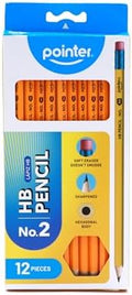 Pointer No. 2 HB Pencils – 12 Pack Pre‑Sharpened Yellow Wood‑Cased Pencils with Soft Erasers, Hexagonal Body for School, Office & Standardized Testing
