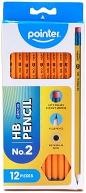 Pointer No. 2 HB Pencils – 12 Pack Pre‑Sharpened Yellow Wood‑Cased Pencils with Soft Erasers, Hexagonal Body for School, Office & Standardized Testing