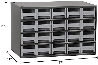 Akro-Mils Steel Garage Storage Cabinet, Small Parts Organizer Metal Cabinet for Hardware, Nails, Screws, Bolts, Nuts, and More, 17" W x 11" D x 11" H, 20-Drawer, Gray Cabinet/Gray Drawers (19320)