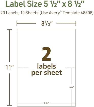 Avery® EcoFriendly Recycled Shipping Labels, 5.5" x 8.5" Half-Sheet Labels, White, Permanent Adhesive, Laser & Inkjet Printers, 20 Total, Great for Mailing, Product Merchandising, and More (48808)