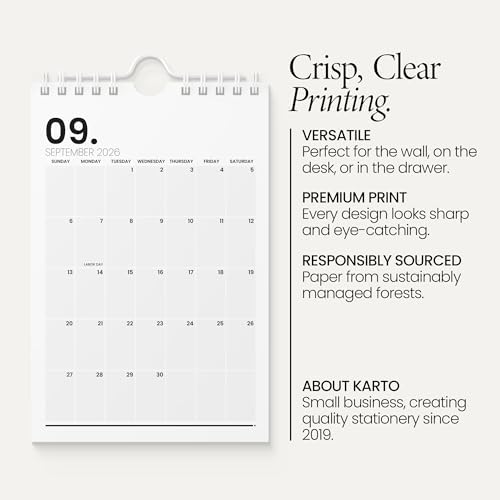 Karto Small Wall Calendar 2026-2027 6x9 in - Minimalist | July 2026 to December 2027, Vertical, Boosts Productivity, Easy Monthly Planning