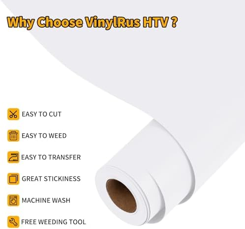 VinylRus Heat Transfer Vinyl, Ice White, 12" x 20ft