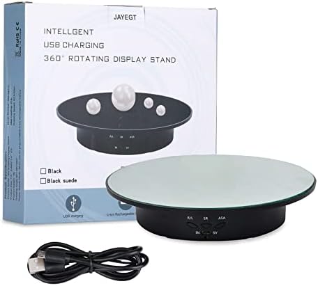 JAYEGT Motorized Rotating Display Stand, 7.87inch /17.6lbs Load, 360 Degree Electric Rotating Turntable for Photography Products, Jewelry, Cake,3D Model , Mirror Cover (Black/Button Control)
