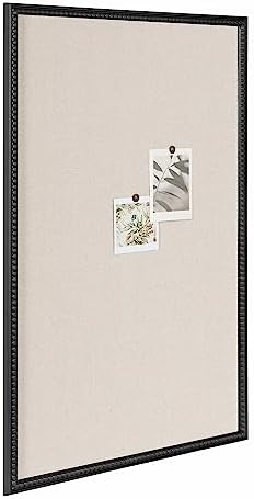 Kate and Laurel Makenna Framed Linen Fabric Pinboard; 24 x 36; Black; Traditional Beaded Bulletin Board for Vintage Home Wall Organization or Aspirational Vision Board