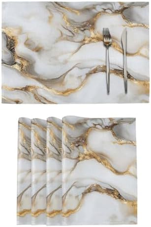 ALAZA Luxurious Marble Pattern Set of 6 Placemats Rectangle Table Mat for Dining Table Restaurant Kitchen Home Decor, 12" x 18"