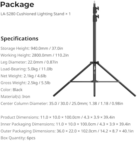 SmallRig 9.2ft Light Stand Photography, Spring Cushioned Lighting Tripod