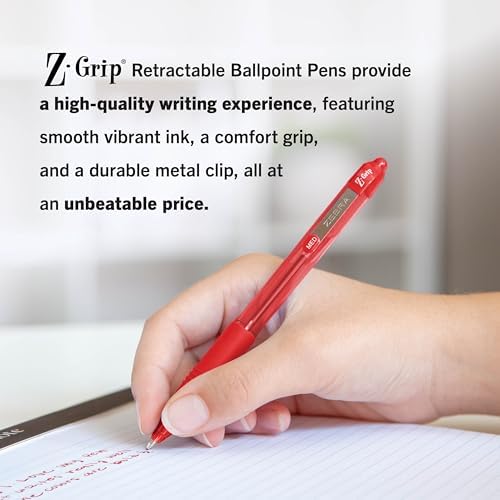 Zebra Pen Z-Grip Retractable Ballpoint Pen, Red Ink, 1.0mm, 18-Pack