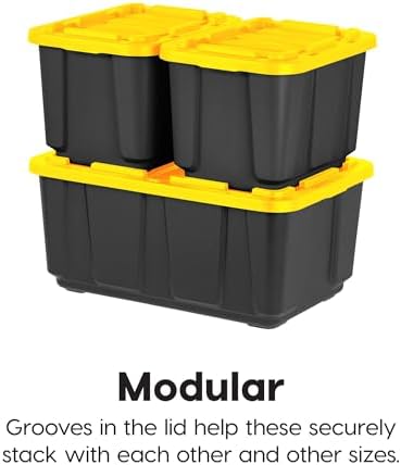 IRIS USA 4-Pack 12 Gal Heavy Duty Storage Tote Bins with Lids, Black/Yellow