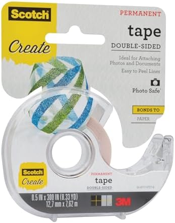 Scotch Create Double Sided Tape for Scrapbooking, Crafts, and School Projects, 1/2 in x 300 in, 1 Roll