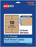 Avery® Kraft Brown Rectangle Labels, Sure Feed® Technology, 2" x 4", 500 Kraft Brown Labels, Laser/Inkjet Printable