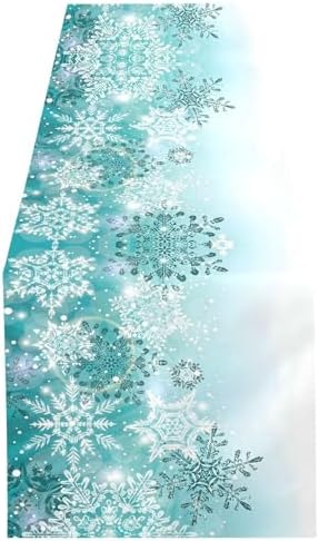 ALAZA Double-Sided Silver Winter Teal Turquoise Snowflakes Christmas Table Runner 18x72 Inches Long,Table Cloth Runner for Wedding Birthday Party Kitchen Dining Home Everyday Decor