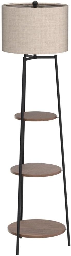 ROSEN GARDEN Floor Lamp, Standing Reading Light with Shelves and Fabric Shade, Modern Tall Pole Lamp, Accent Furniture Décor Lighting for Living Room, Bedrooms Black