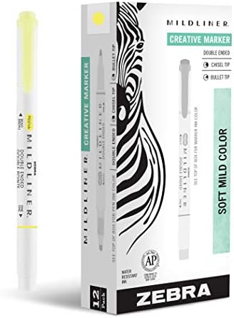 Zebra Pen MILDLINER No Bleed Highlighter, Yellow Color, Dual Tip, 12-Pack