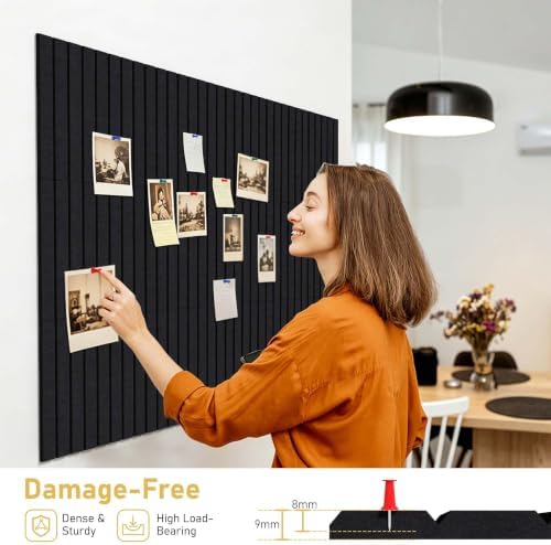 Felt Bulletin Board 36"x24" - Cork Board Alternative, 6-Pack Felt Wall Tiles with 40 Adhesive Tabs & 35 Pushpins, Pin Board for Classroom Home Office, Black