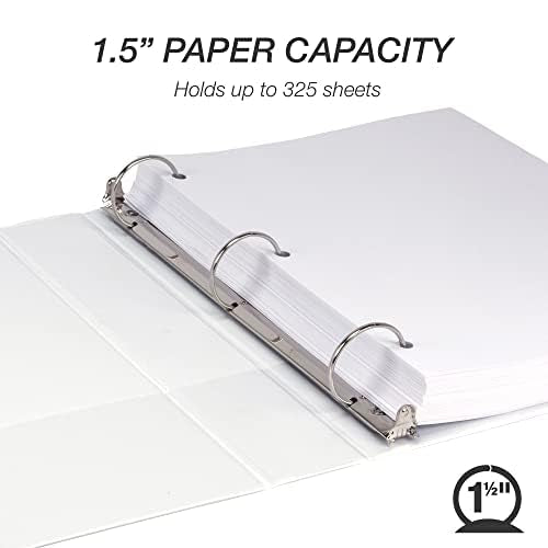 Samsill 1.5 Inch 3 Ring Binders, Made in USA, Economy Round Ring, Clear View Cover, 325 Sheet Capacity - for School, Home, Office - White, 4 Pack