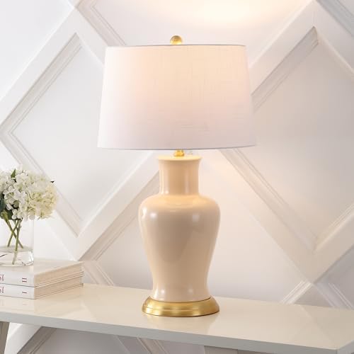 JONATHAN Y Julian Classic Ceramic Urn Metal LED Table Lamp 29", Almond