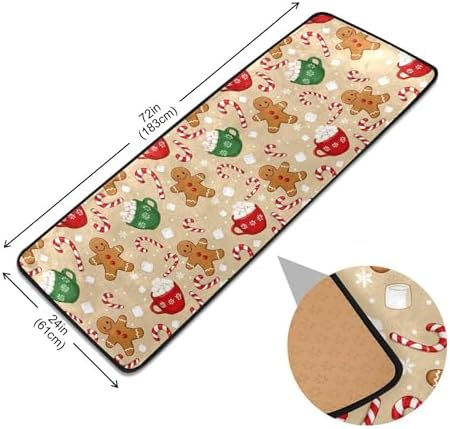 Christmas Gingerbread Man Kitchen Runner Rug 2x6 Ft Winter Cane Candy Kitchen Runner Mat Brown Area Rug Non Slip Washable Floor Carpet for Bathroom Living Room Bedroom Laundry Home Decor