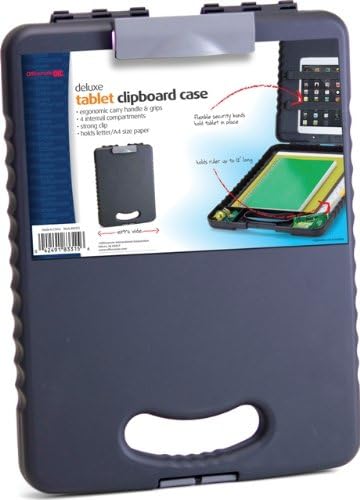 Officemate Deluxe Tablet Clipboard Case, Letter and A4 Size, Interior Organizer Compartments, Tablet Holder Straps, Carry Handle, Charcoal