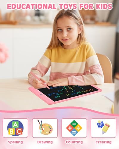 PINKCAT LCD Writing Tablet, Doodle Board Toys Gifts for 3-8 Year Old Girls Boys, 10 Inch Mess Free Coloring Books, Drawing Pad for Kids, Gifts for Toddler Christmas Stocking Stuffers Travel, Pink