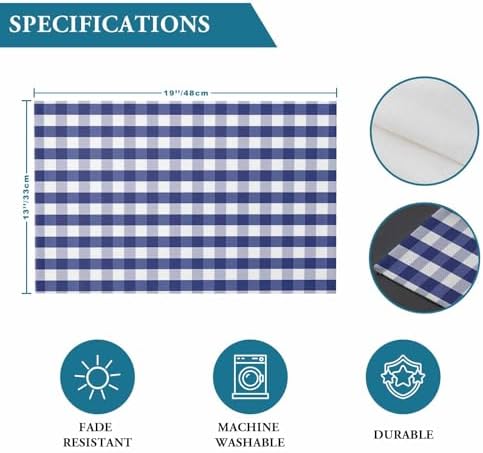 Rustic Navy Blue White Buffalo Check Plaid Pattern Placemat 1PC, Farmhouse Heat Resistant Washable Table Place Mats Cotton Table Linens Party Holiday Decor for Kitchen Dining Outdoor Indoor