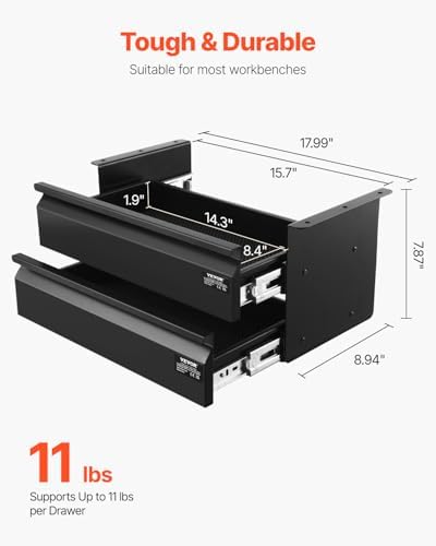 VEVOR Under Desk 2 Layer Slide Out Drawer, 16 inch Under Desk Pull-out Drawer for Home Office Sit Stand Workstation, Black
