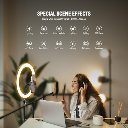 NEEWER 12" 24W Power LED Ring Light with Tripod Stand, Bi Color 2900-7000K, USB C PD Input, CRI97+ 1810lux/0.5m Compatible with iPhone Makeup Studio Streaming Selfie Video Recording, RH12B