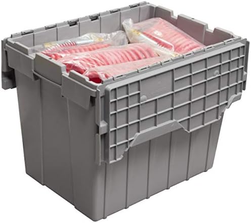 Akro-Mils 39170 Industrial Plastic Storage Tote with Hinged Attached Lid, (21-Inch L by 15-Inch W by 17-Inch H), Blue, (3-Pack)