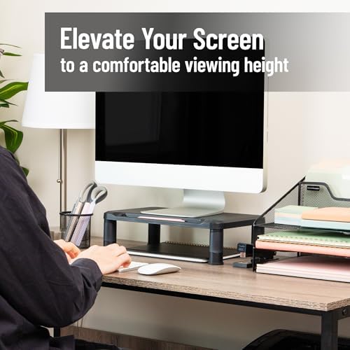 Mind Reader Monitor Stand, Height Adjustable, Laptop, Computer, Riser, Office, Set of 2, Black