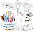 Gawsey White Desk Organizers and Accessories with Desk Organizer 360° Rotating Pen Holder and Office Supplies, Cute Stationery Supplies Set