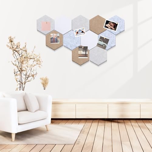 6.7 x 5.9 in 16 Pcs Hexagon Cork Board Tiles, Felt Pin Boards, Camel