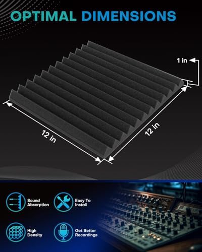 52 Pack Acoustic Foam Panels, 1 X 12 X 12 Inches Sound Proof Foam Panels for Walls, High Density Acoustic Panels Sound Absorbing, White Noise Cancelling Studio Wedges (NOT INCLUDE ADHESIVE)
