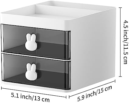 Marbrasse Small Desk Organizer with Drawer, Multi-Functional Pen Pencil Holder Storage Box, Desk Organizers and Accessories with 3 Compartments + 2 Drawer for Office Art Supplies(White)