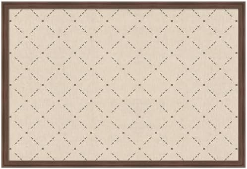 Kate and Laurel Framed Fabric Pinboard 38 x 26, Green Lattice Pattern Printed Linen Classic Bulletin Board for Use as a Vision Board or Wall Organization, Florence Medium Brown Frame