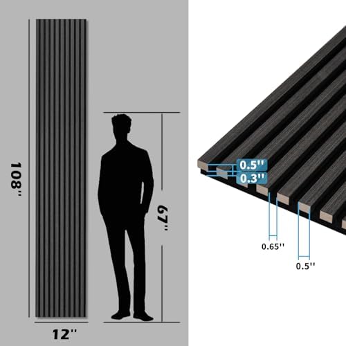 Art3d 108 x 12 Inch 3D Fluted Soundproof Wood Slat Wall Panel, 2-Pack, Blackwood