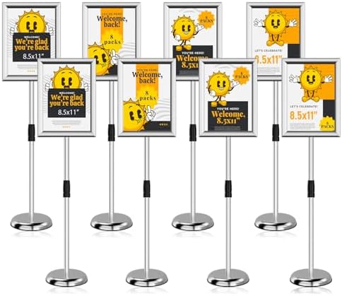 8.5x11 Sign Stands for Display, Adjustable Sign Holder Silver 8ct
