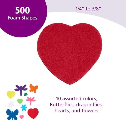 Colorations Flowers, Hearts & Bug Foam Shapes, 500 Pieces, Ages 3+, PreK+ | Assorted Shapes and Sizes for Kids' Crafts, Thick Precut Foam for Schools, Daycares and Home Use