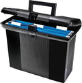 Pendaflex Portable File Box with File Rails, Hinged Lid with Double Latch Closure, Black, Includes 3 Letter Size Hanging Folders (41732)