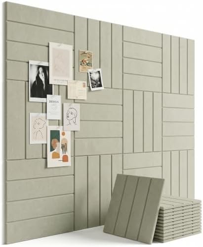 Aothia 12-Pack Felt Bulletin Board Tiles 48"x36", Modular Pin Board for Notes, Photos & Mood Boards, Cork Board Alternative for Smooth Walls, 0.35" Thick, 70 Adhesive Tabs & 40 Pins, Sage Green
